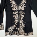 Lucky Brand  Black Embroidered Boho Folk Cotton Tunic Tie Waist Medium Photo 3