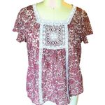 Ruff Hewn boho Crochet Trim Bohemian Print Blouse ~ Women's Size MEDIUM Photo 1
