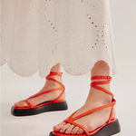 Free People Winnie Wrap Orange Flatform Sandals Size 9.5 NEW NWT Photo 0