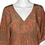 Addison Shirt Women XS Brown‎ Orange Geometric Silk Batwing Blouse Boho Hippie Brown Photo 4