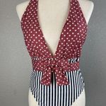 We Wore What Brooklyn Halter Bow Front One Piece Size L Dress Blues Stars Stripe Photo 0