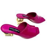 Dolce & Gabbana Fuchsia Pink Patent Mules Gold DG Heel Logo Sandals Size EU 37.5 Photo 4