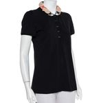 Burberry  Brit Nova Check ruched Collar Polo Shirt Black Size M button cotton Photo 5