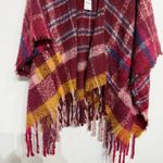 Jenni  Wine Oversized Plaid Topper Sz OS NWT Photo 3