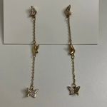 Butterfly Dangle Rhinestone Earrings Gold Photo 6