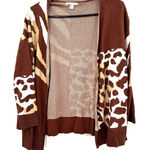 Cato  Size Medium Sweater Brown Animal Print Open Front Long Sleeve‎ Cardigan Photo 0
