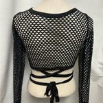Black Mesh Long Sleeve Top swim cover up crop top Medium NWOT Photo 3