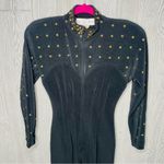 Vintage rare 1980s Lillie Rubin star metal studded stirrup jump suit unique sm Black Photo 4