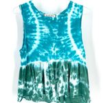 Free People  Teal Waters Tie Dye Boho Sleeveless Peplum Anytime Tank Top Shirt Photo 3