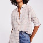 Free People  Break My Stride Buttondown Shirt in Sugar Red Combo Size Medium Photo 0