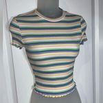 SheIn Striped Ribbed Stretch Crop Top Pastel Colored Short Sleeve Size Small Photo 0
