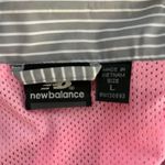 New Balance  Jacket Women Large Gray White Stripe Windbreaker Workout Athleisure‎ Photo 7