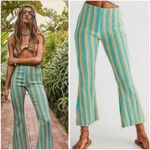 Free People ✨ Women’s Fine Line Slim Pants Aqua Orange Yellow Stripe XS Photo 1
