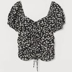 H&M Black and White Floral Ruched Tie Front Short Puff Sleeve Blouse Top Photo 0