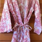 Anthropology Plum Pretty Sugar Kimono style Robe Pink White Floral Belted Size S Photo 1