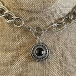 Chunky Cuban chain link with round black faceted pendant Silver Photo 1