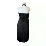 Papell Boutique PAPELL Women's Boutique 90s Knee Length Dress Satin Sz 10 Halter Strap Black Photo 4
