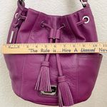 TIGNANELLO Purple Magenta Pebbled Leather Drawstring Tassel Bucket Shoulder Bag Photo 7