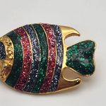 Vintage Giovanni Striped Fish Brooch Green Photo 2