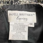 Papell Boutique  Evening Sz 1X Black Silk Beaded Short Sleeve Top Scallop Hem VTG Photo 9