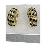 Roman Gold Tone Black Crystal Rhinestone Earrings Half Hoop Huggie Clip‎ On Glam Photo 1