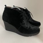 Donald J Pliner Women Sz 8 M Black Suede Nilos Ankle Wedge Booties Boots Lace Up Photo 3