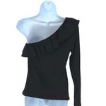J.Crew Womens Ribbed Ruffled Neck One Shoulder Top Blouse Black Size Medium NWT Photo 4