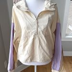 JoyLab  Ivory Purple Mocha Brown Cropped Hooded Nylon Windbreaker Jacket Medium Photo 0