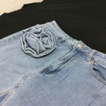 Denim Maxi Skirt Flower Detail Front Slit Light Wash A Line Vintage Look size M Blue Size M Photo 1