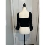 Free People Intimately  Black Smocked Puff Sleeve Romantic Coquette Crop Top Sz L Photo 2
