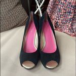 Lilly Pulitzer Suede Peep Toe Wedge Slip On Heels in Black Size 8.5 Photo 4