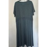 LL‎ Bean Knit Dress Women's Size 3XL Teal Navy Short Sleeve Faux Wrap V Neck Blue Photo 4