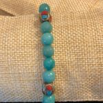 Faceted Jade Bead Bracelet w Bronze Accent Beads w Coral & Turquoise Inlay Photo 10