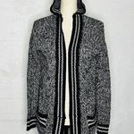 True Craft  Sz XS Hooded Open Varsity Cardigan Chunky Knit Sweater Black/White Photo 0