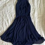B Darlin Size 3/4 Navy Blue Flowy Halter Dress With Laced Corset in Back Photo 0