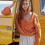 Free People Bino Pullover in Honey Eyed Orange Size Small 70s Terrycloth Beach Photo 0