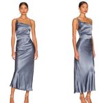 Shona joy La Lune Asymmetrical Bias Cowl Midi Dress in Blue Smoke Photo 1