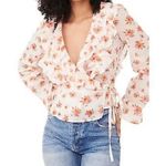 Free People MEDIUM Amanda Ruffle Floral Top Wrap Blouse Boho Ivory Photo 7