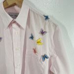 Las Olas  Pink Striped Button Down Shirt M Embroidered Butterfly Blouse‎ Kawaii Photo 7