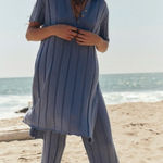 Free People  Paloma Sweater Pant Set in Blue Suede NWT Photo 0