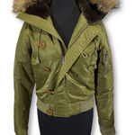 Juicy Couture Y2K EUC Olive Green Bomber Jacket Fur Hood Zip Detail Photo 0