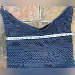 The Sak  Woven Crochet Bag Navy Blue With Braided Leather Handles Photo 6