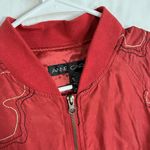 Anne Carson  Workshop Red Silk Floral Embroidered Bomber Jacket Women Sz M Photo 5