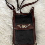 Marc Chantal MC Black Leather Handbag Faux Croc Silver Embossed Accents Vintage Photo 0