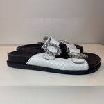 Schutz Ariel Crystal-Buckle Sporty Slide White Snake Croc Sandals Size 10 B Photo 4