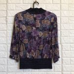 Leslie Fay Vintage  floral knit mock neck ribbed waist 3/4 sleeve‎ blouse s/m Photo 5