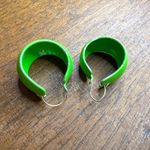Vintage Womens Retro Hoop Earrings 70s 80s Neon Green Metal Photo 2