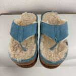 L.L.Bean Womens Light Blue Suede Leather Wicked Good Shearling Lined Flip Flops Photo 5