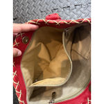 BERGE ITALY GENUINE LEATHER TOTE BAG RED w/ TAUPE STITCHING BOHO‎ WOMENS PURSE Photo 7