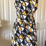 Colorful geometric Midi cocktail evening Dress with invisible back zipper (Size 8) Photo 0